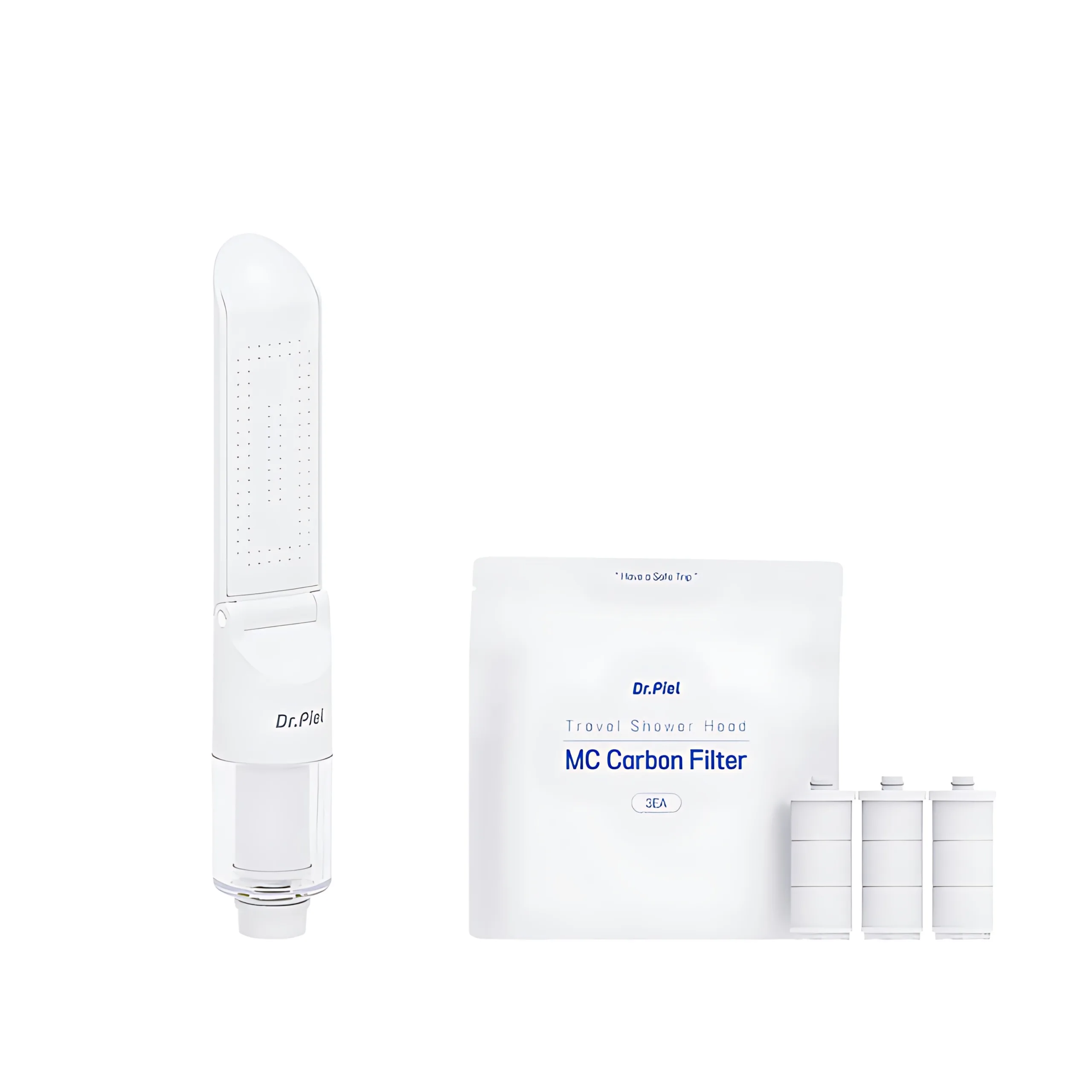 Dr.PIEL Ultra-slim Travel Showerhead (3-night, 4-day Set) 1 Head + 1 Set of Premium Refills (3 pack)