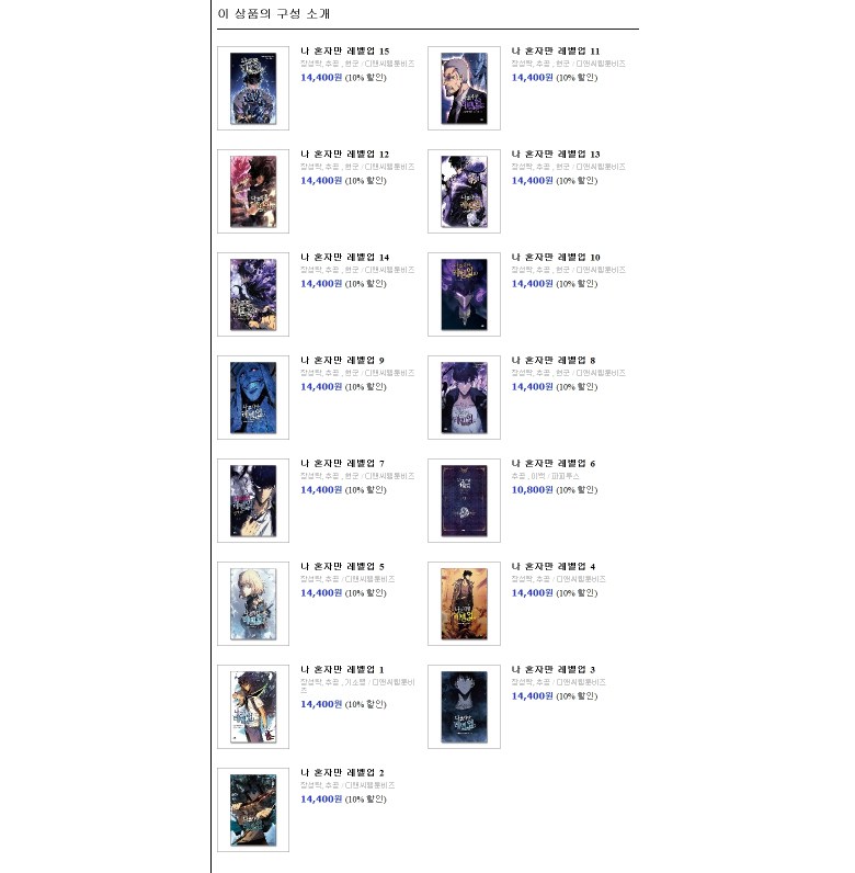 Solo Leveling Comic Book Set Detail