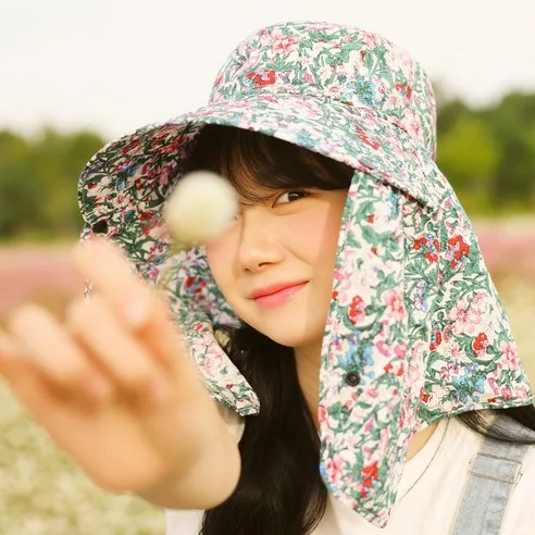 Laping Floral Print Sun Cap Wide Brim UV Protection Farming Gardening Hat (Sun Hat with Neck Flap) - Image 4