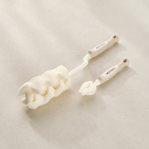 Mother-K Sponge Baby Bottle Brush Set 2pcs (Rotating + Nipple Brush)