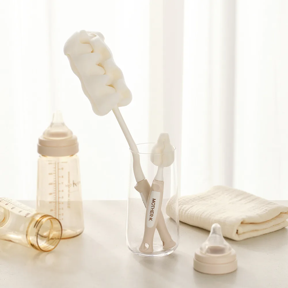 Mother-K Sponge Baby Bottle Brush Set 2pcs (Rotating + Nipple Brush) - Image 6
