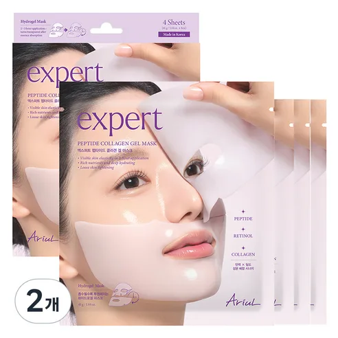 AriuL Expert Peptide Collagen Retinol Gel Mask 4 Sheets x 2 Pack (8 Sheets Total) - Firming & Anti-Aging Hydrogel Mask