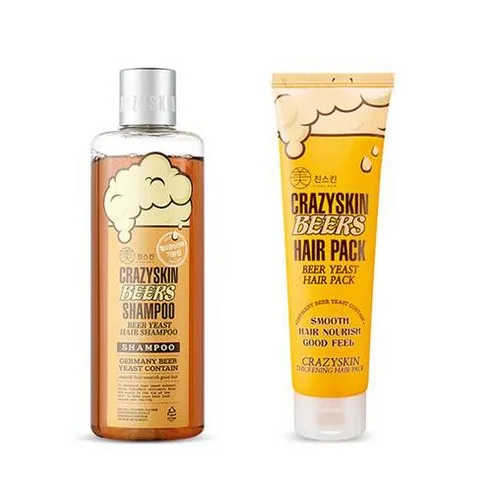 CRAZYSKIN Beer Yeast Hair Loss Relief Shampoo 300g + Hair Pack 200g Set
