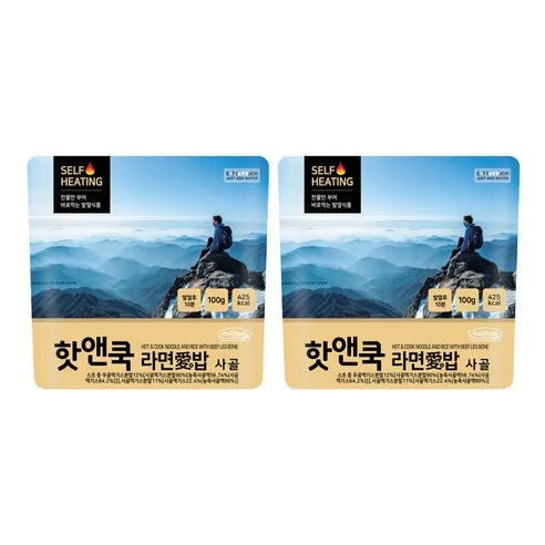 EZIBOB Hot and Cook Ramen Rice Beef Bone Broth Soup 100g x 2 Pack - Self-Heating Instant Meal