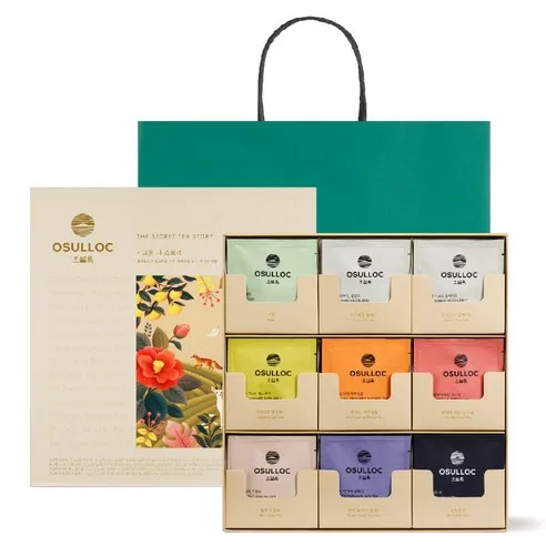 OSULLOC Secret Tea Story Pyramid Tea Bag Gift Set with Shopping Bag (9 Types x 3p, 27 Tea Bags)