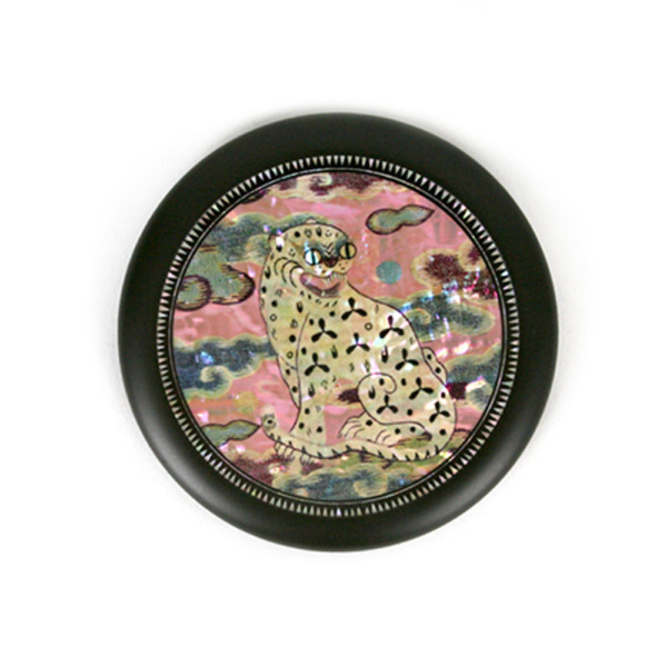 National Museum of Korea Embroidered Tiger Hand Mirror - Traditional Korean Mother of Pearl Folk Art