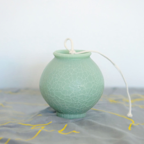Moon Jar ‘Four Seasons – Cheongyeon Blue’ Pillar Candle Object – Korean Traditional Ceramic-Inspired Decorative Candle Souvenir