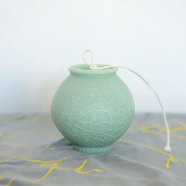 Moon Jar ‘Four Seasons – Cheongyeon Blue’ Pillar Candle Object – Korean Traditional Ceramic-Inspired Decorative Candle Souvenir