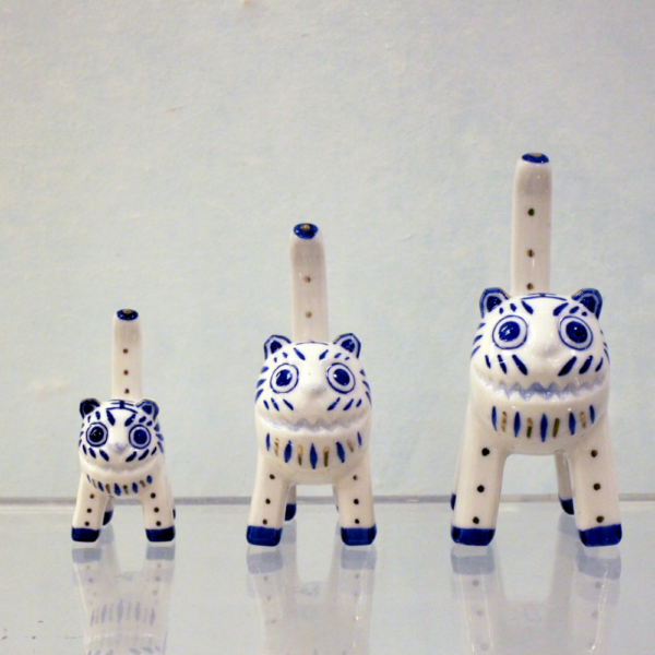 Korean Folk Village Baekja Cheonghwa Tiger Object - White Porcelain Blue-Underglaze Tiger Ornament Medium