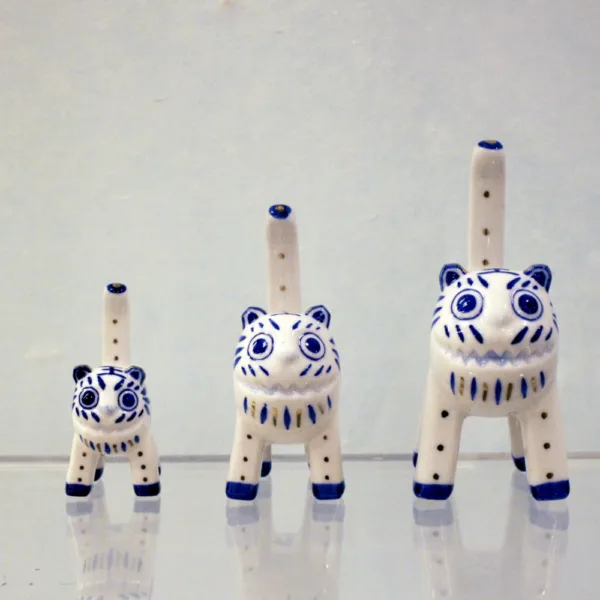 Korean Folk Village Baekja Cheonghwa Tiger Object - White Porcelain Blue-Underglaze Tiger Ornament Medium