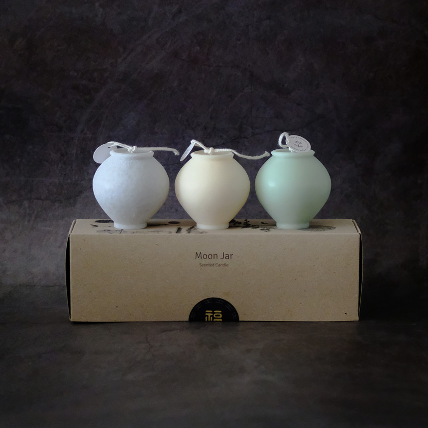 Eunjo Mansion Mini Moon Jar Object Candle 3-Piece Set - Traditional Korean Souvenir Gift Detail