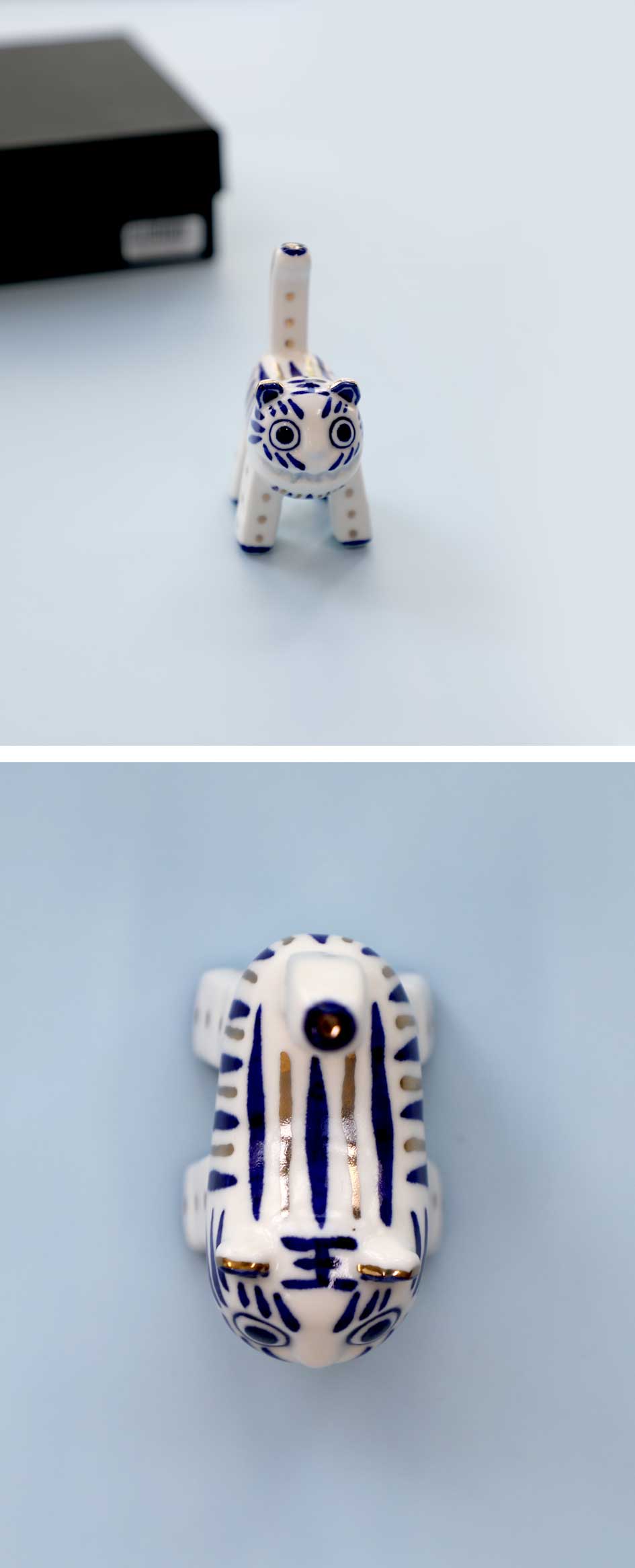 Korean Folk Village Baekja Cheonghwa Tiger Object - White Porcelain Blue-Underglaze Tiger Ornament Detail