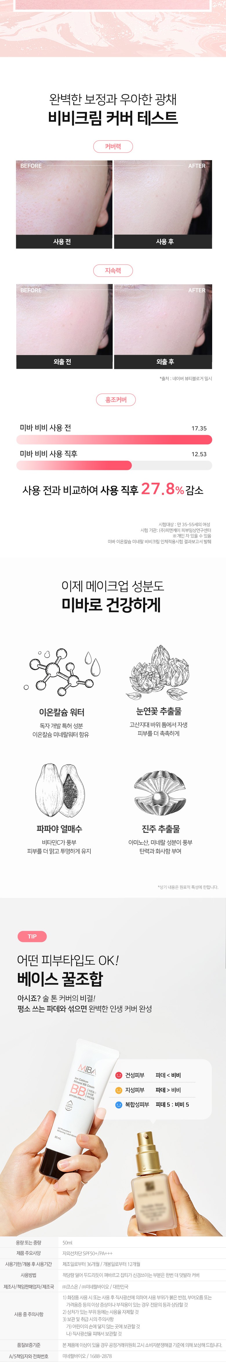 MIBA Ion Calcium Mineral BB Cream coverage test and ingredients