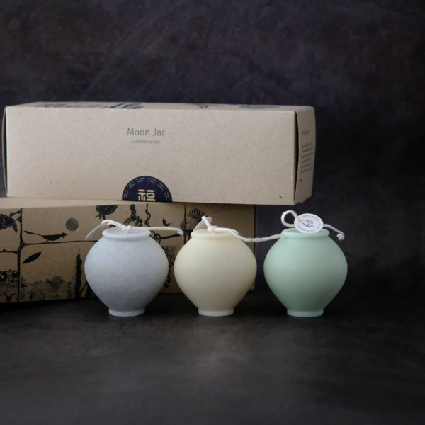 Eunjo Mansion Mini Moon Jar Object Candle 3-Piece Set - Traditional Korean Souvenir Gift