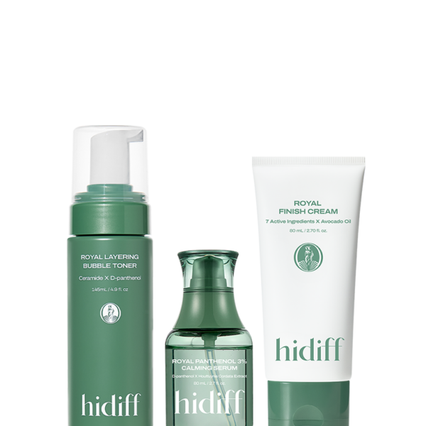 HIDIFF Royal Layering Bubble Toner 145ml & Royal Finish Cream 80ml & Royal Panthenol 3% Calming Serum 80ml
