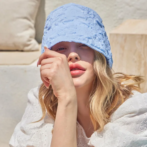 VARZAR Embossed Long Label Drop Bucket Hat Blue