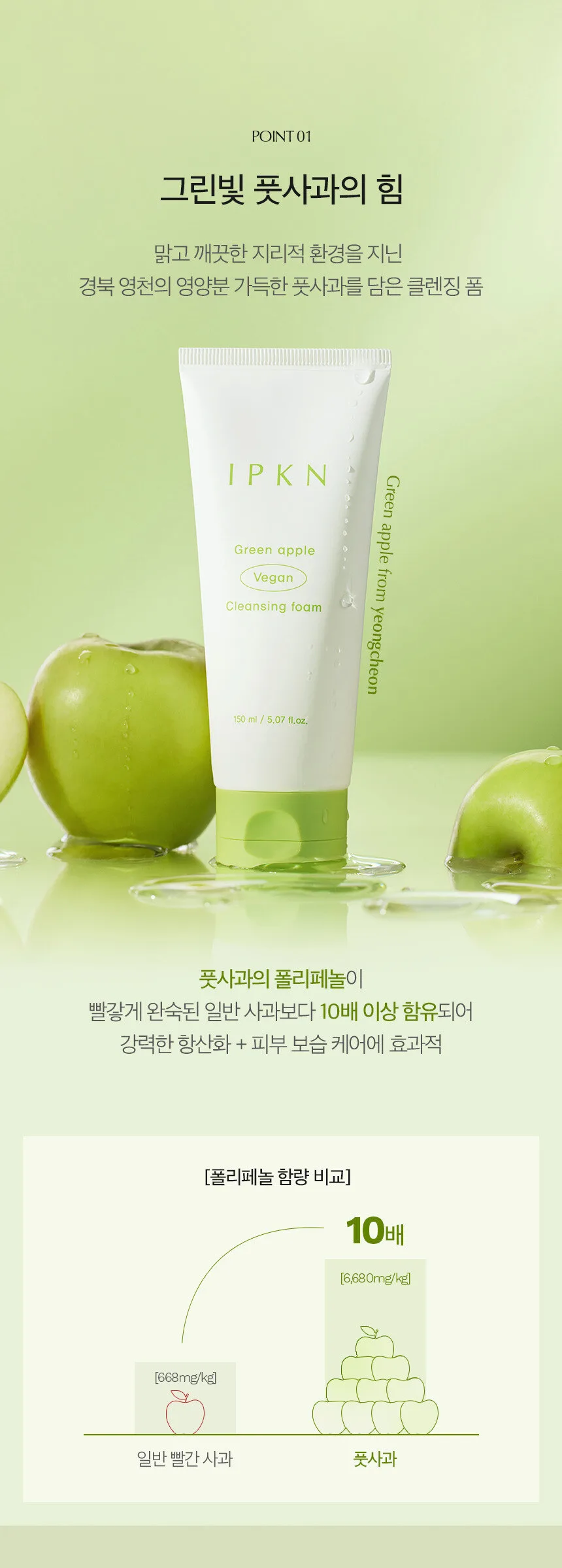 IPKN Green Apple Vegan Cleansing Foam 150ml Detail