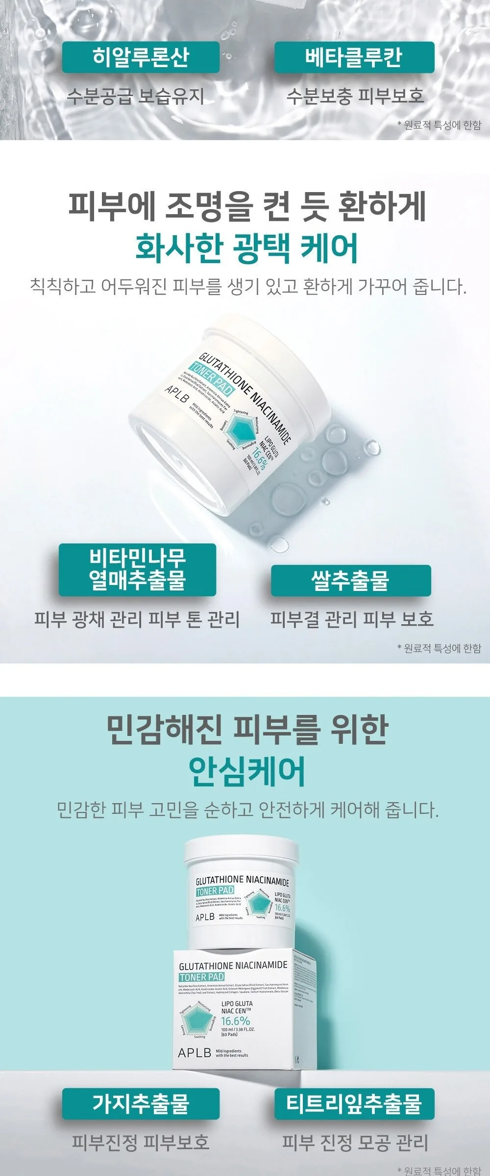 APLB Glutathione Niacinamide Toner Pad 100ml 60pads Detail