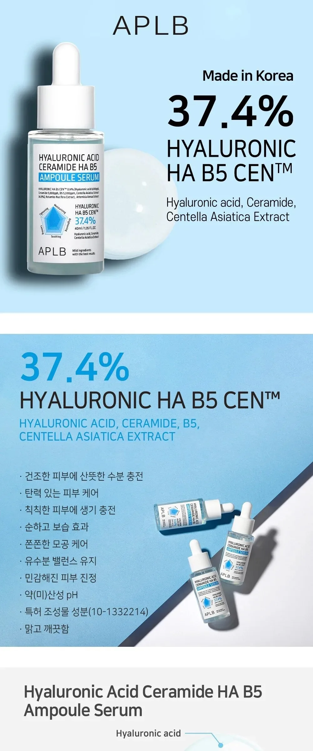 APLB Hyaluronic Acid Ceramide HA B5 Ampoule Serum 40ml Detail