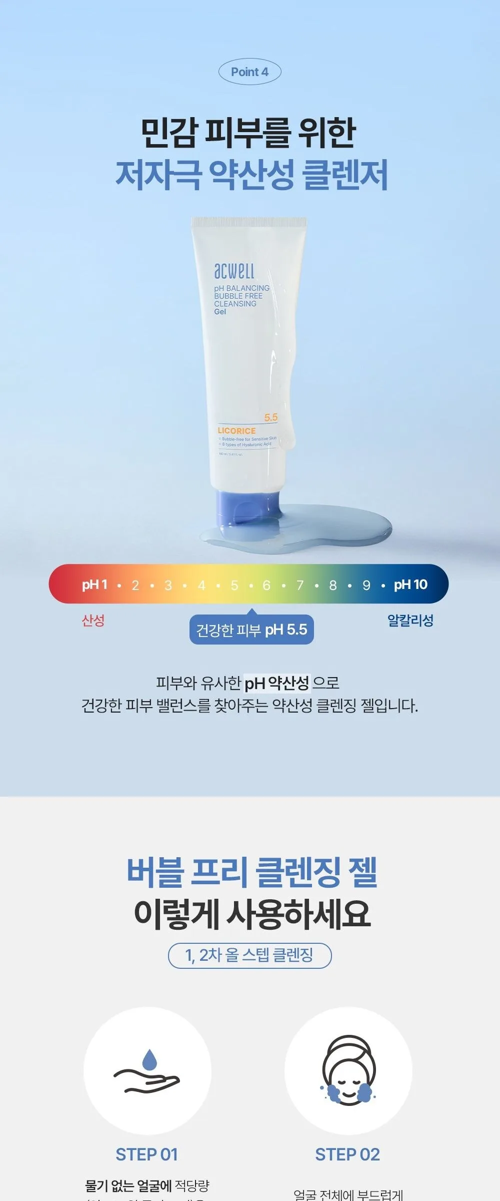 ACWELL pH Balancing Bubble Free Cleansing Gel 160ml Detail