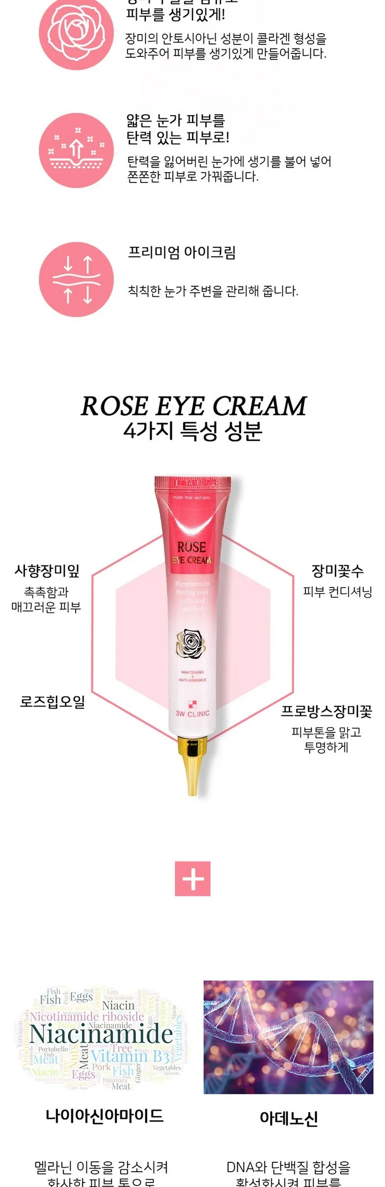 3W CLINIC Rose Eye Cream 40ml x 2pack – Anti-Wrinkle Whitening Rose Extract Detail
