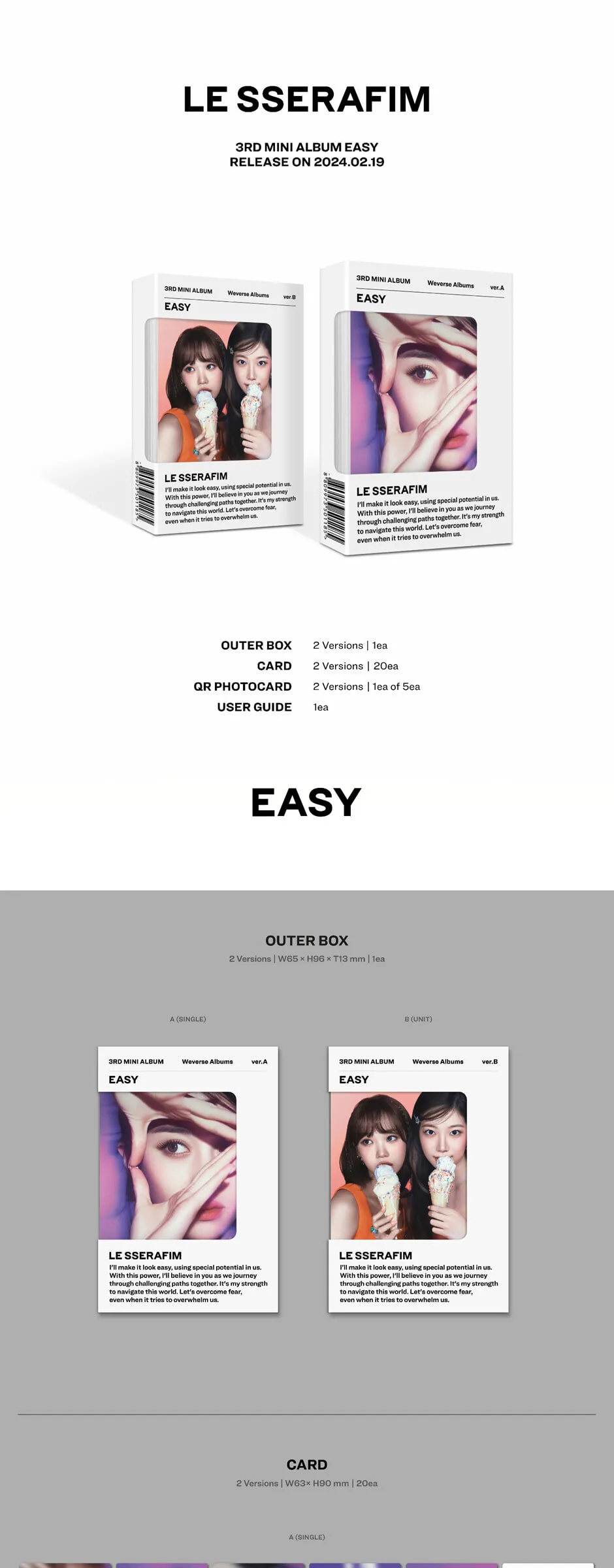 LE SSERAFIM – 3rd Mini Album [EASY] [Weverse Album VER](2-set) Detail