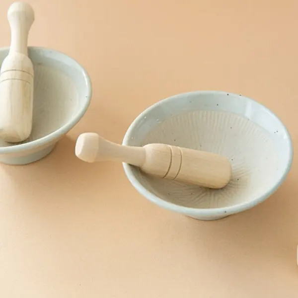 Haepuri Traditional Korean Icheon Ceramic Mini Mortar & Pestle for Sesame Seeds and Spices