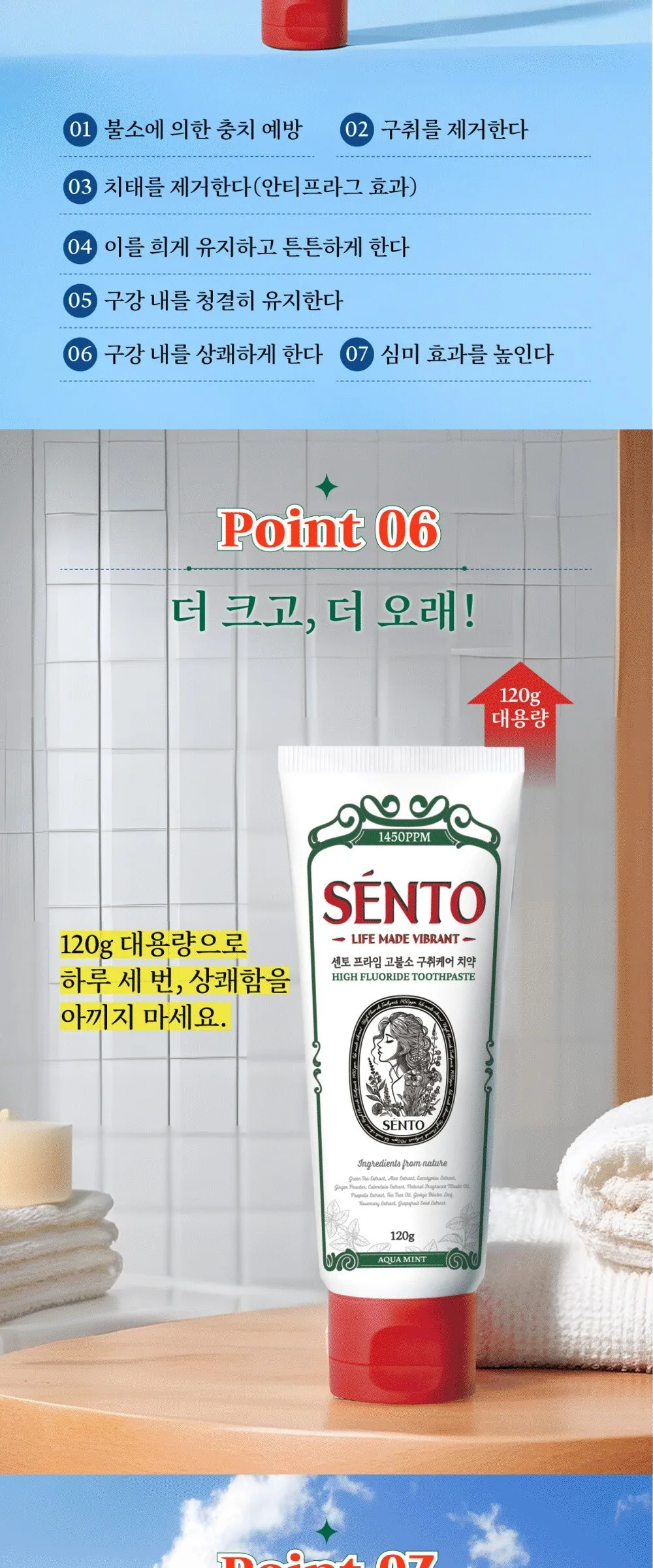 Sento Prime High Fluoride Bad Breath Care Toothpaste Aqua Mint 120g x 4 Detail