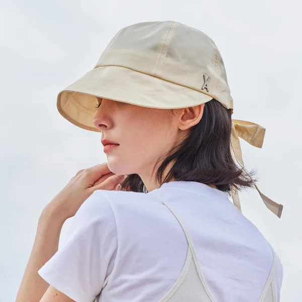 VARZAR VA Stud Ribbon Bonnet Hat Beige