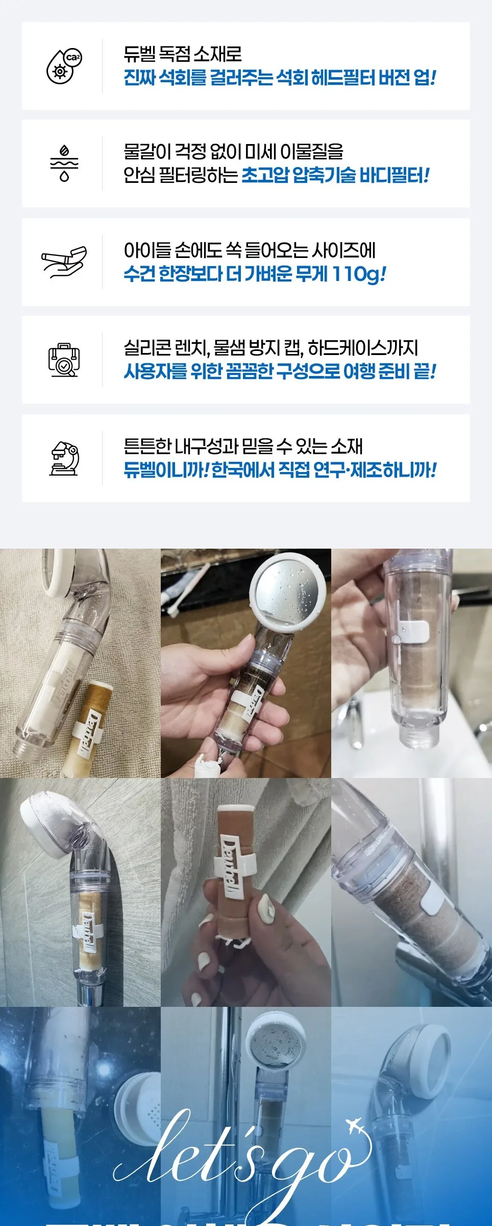 Dewbell Travel Shower Head + 6 Sediment Filters Detail