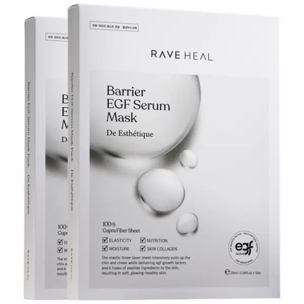 RAVE HEAL Barrier EGF Serum Mask 28ml*5sheets+5sheets - Sterilized Natural Sheets