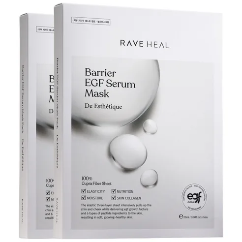 RAVE HEAL Barrier EGF Serum Mask 28ml*5sheets+5sheets - Sterilized Natural Sheets
