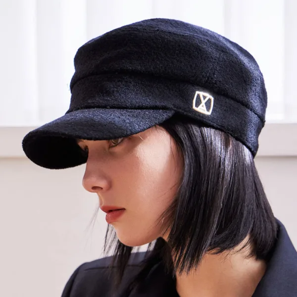VARZAR VA Square Stud Wool Madoros Cap Black