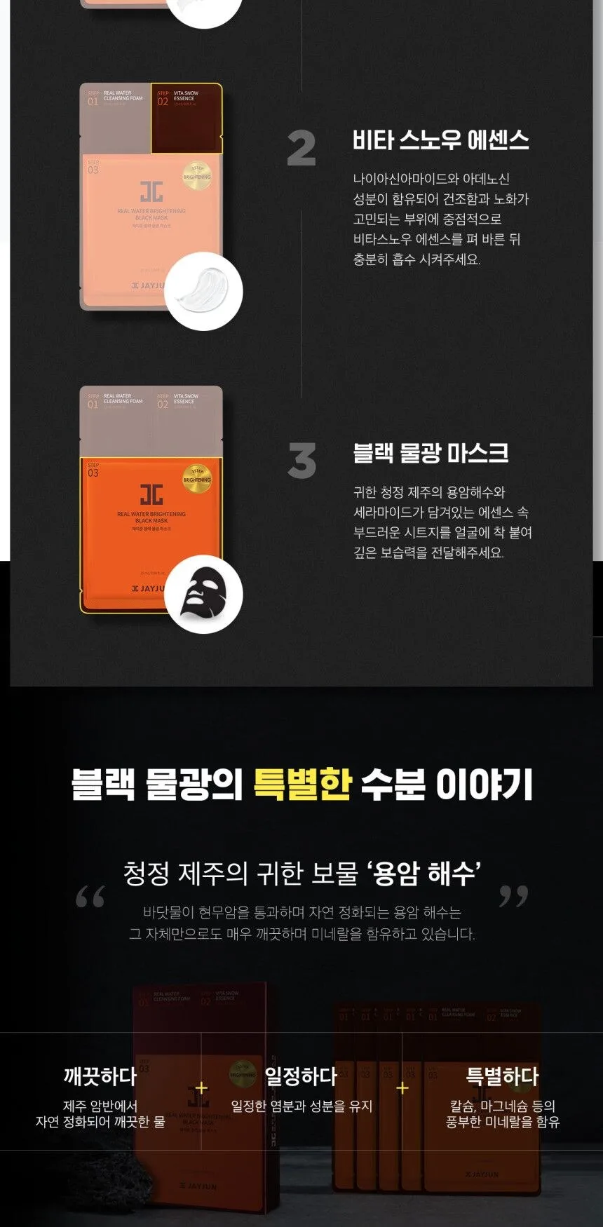 JAYJUN Real Water Brightening Black 3-Step Mask Set – 10 Sheets Detail