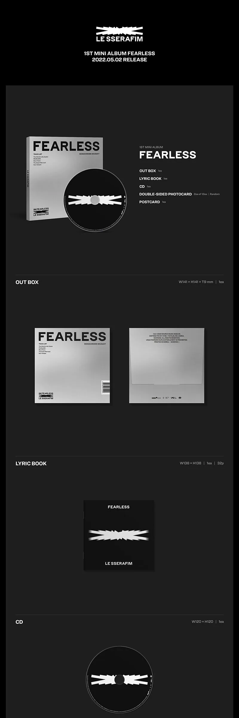 LE SSERAFIM – 1st Mini Album: FEARLESS (Monochrome Bouquet Ver.) Detail