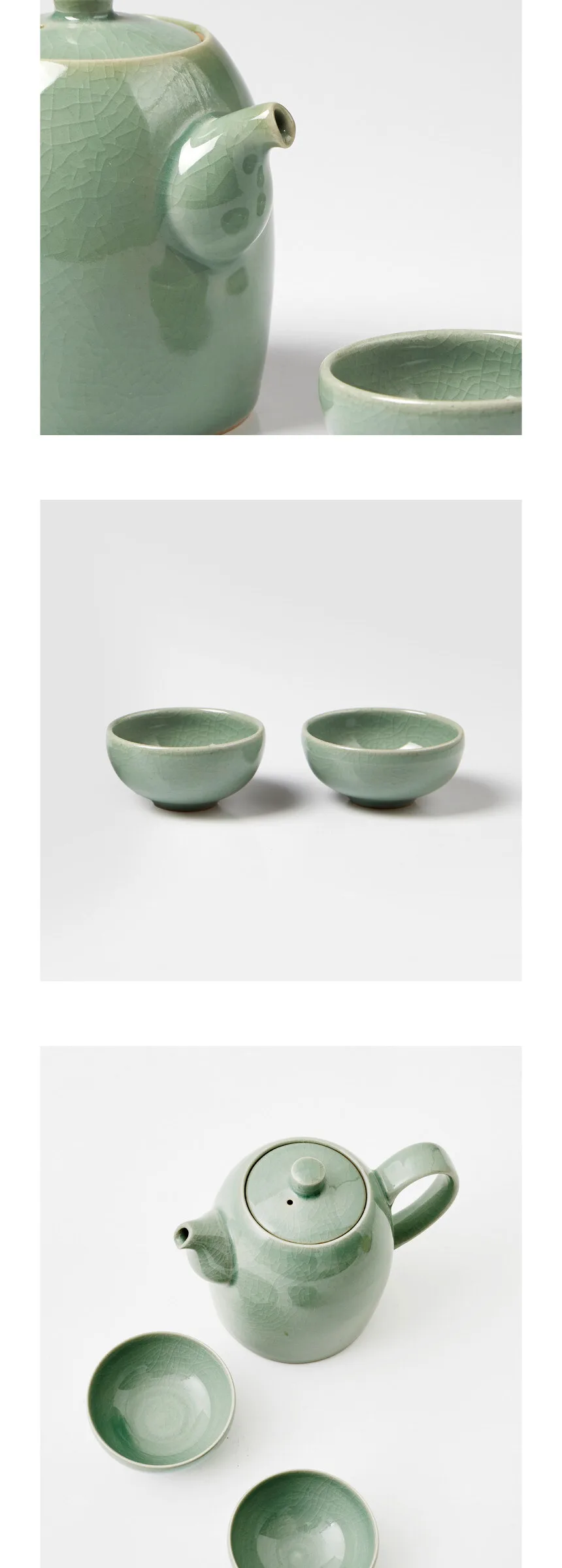 Korean Celadon Tea Set by Master Artisan Kim Pan-gi – Handcrafted Traditional Goryeo Style Teapot with 2 Cups Detail