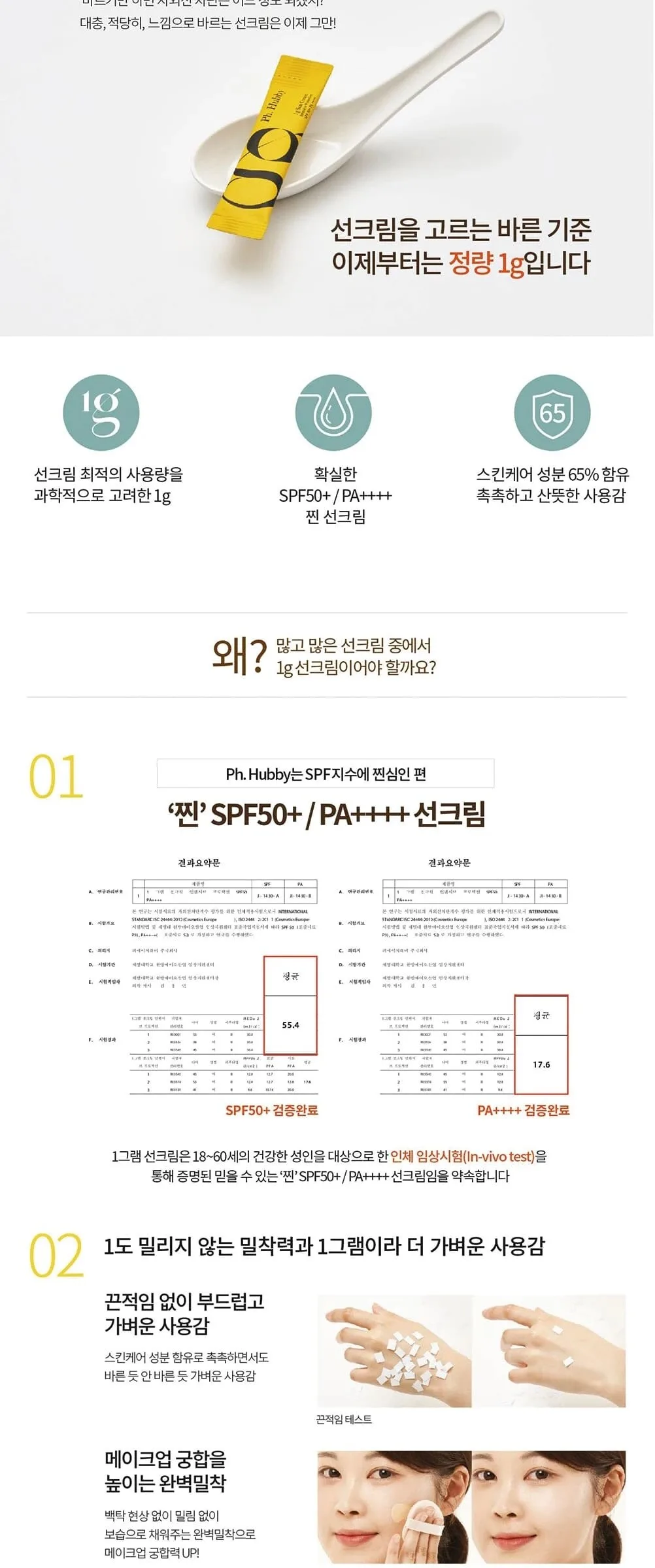 Ph. Hubby 1 Gram Suns Cream Intensive Protection Stick SPF50+ PA++++ 1g*50sticks/Tube 50g Detail