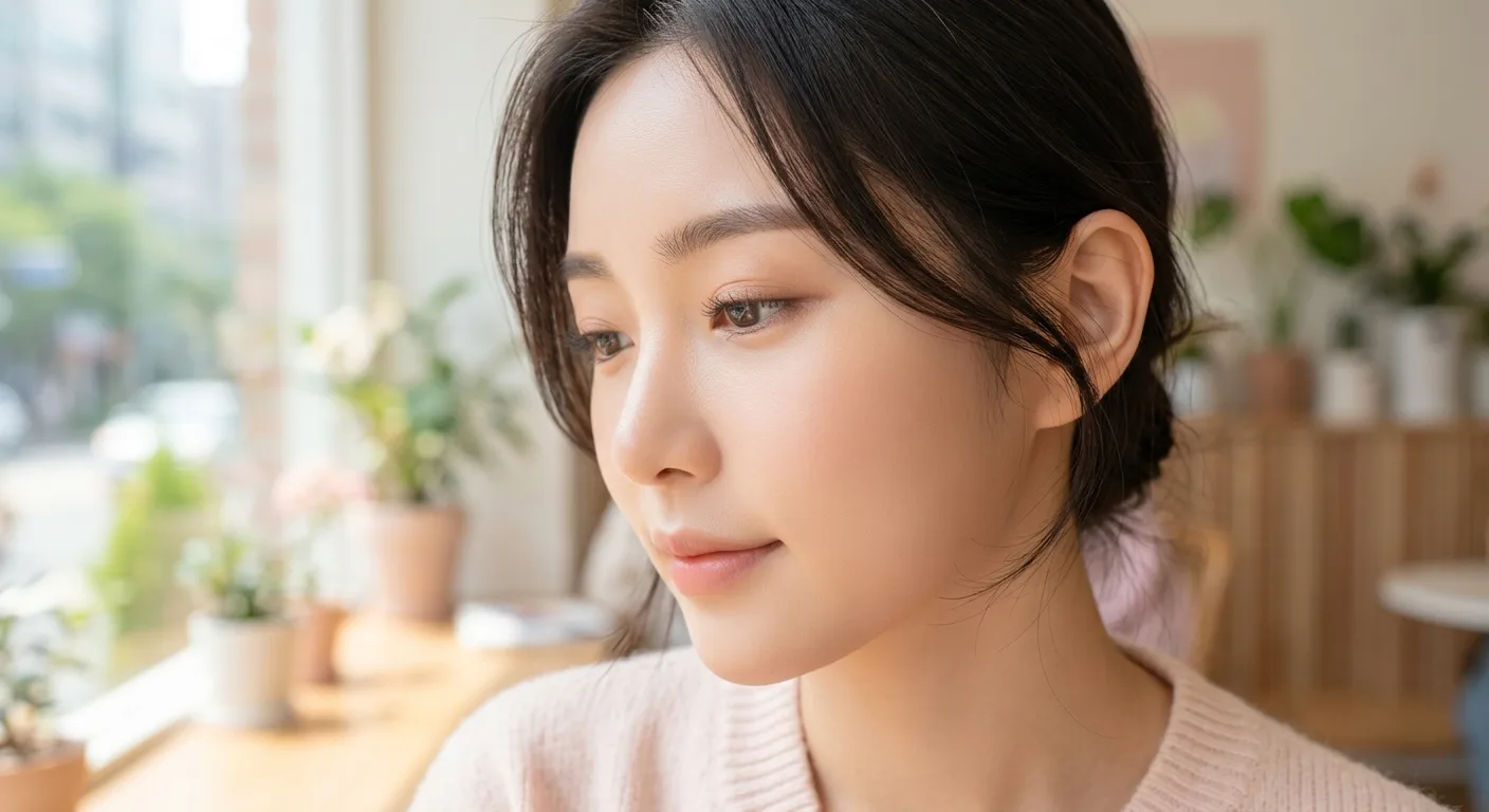 A close-up of a person's cheek showing a 'cloudglow' finish: soft-focus skin that is matte yet radiant, with no visible 