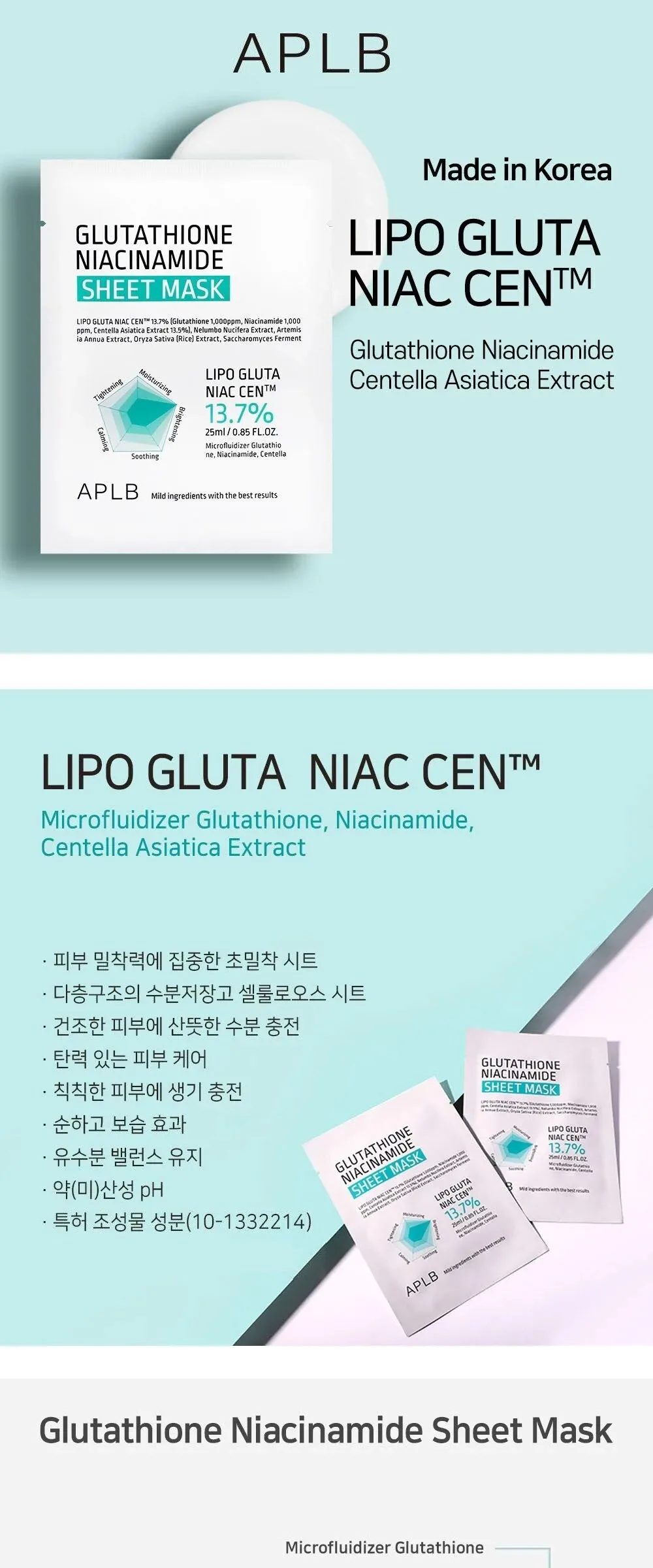 APLB Glutathione Niacinamide Sheet Mask 25ml*10sheets Detail