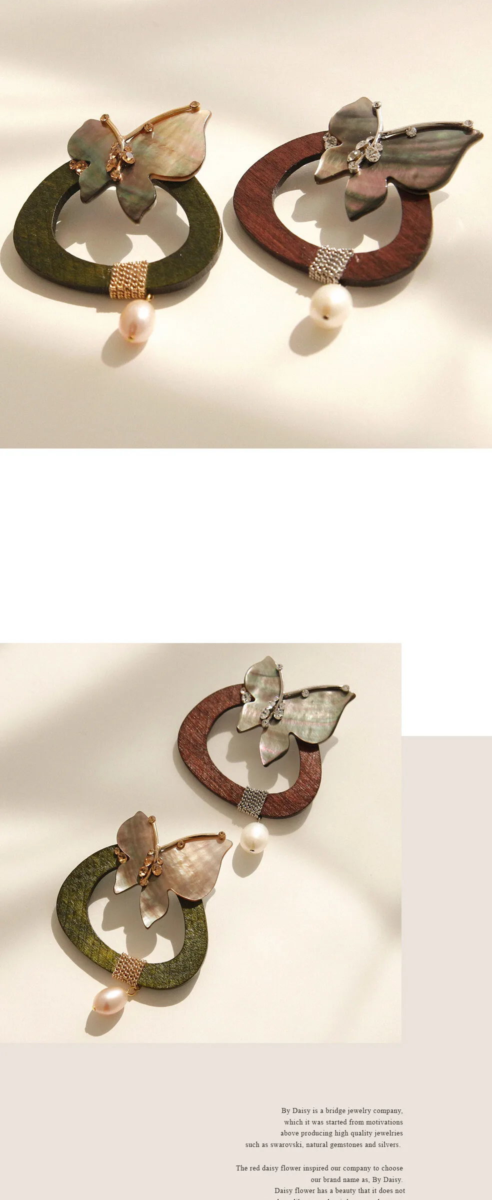 Elegant Mother-of-Pearl Butterfly Round Wood Pearl Brooch (Bb0368) Detail