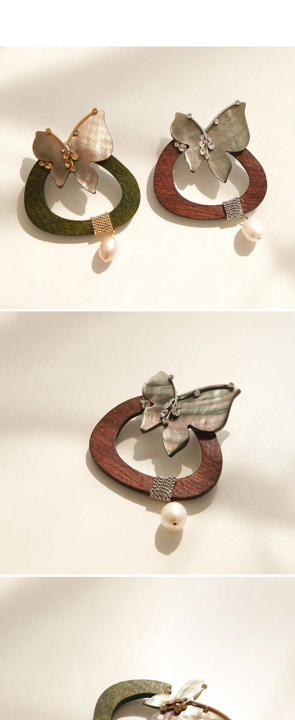 Elegant Mother-of-Pearl Butterfly Round Wood Pearl Brooch (Bb0368) Detail