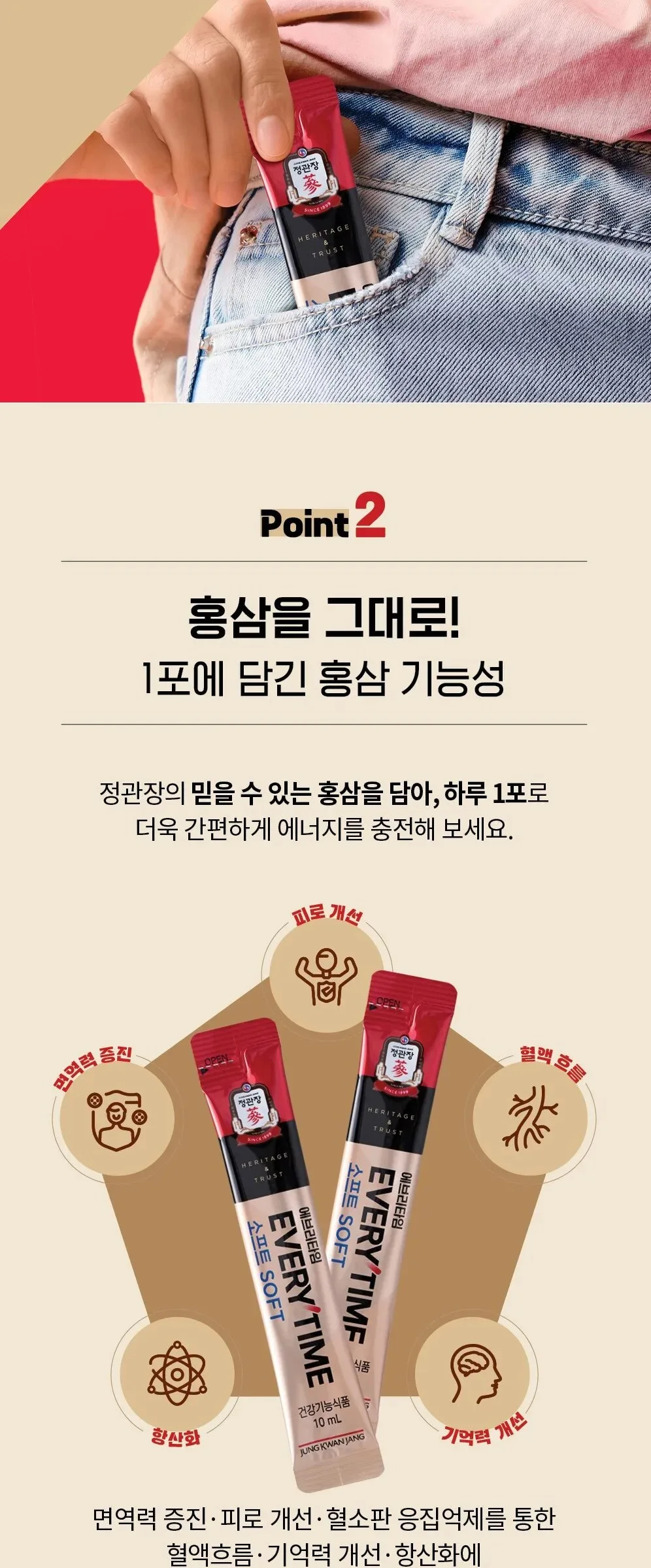 JUNG KWAN JANG EVERYTIME Soft Korean Red Ginseng Extract 10ml x 30 Sticks Detail
