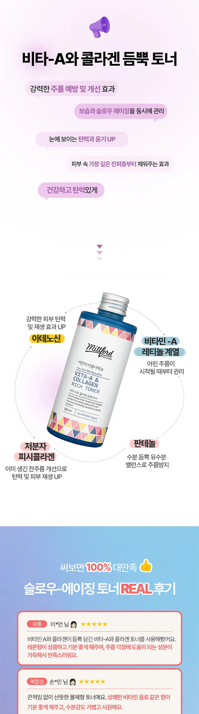 Millford Vita-A & Collagen Rich Toner 200ml Detail