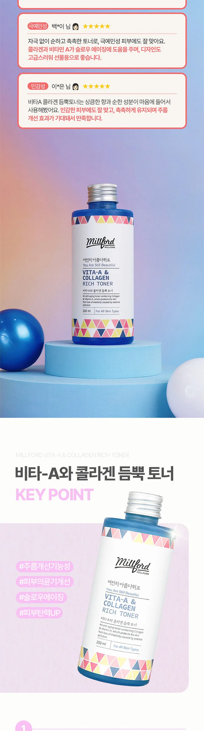 Millford Vita-A & Collagen Rich Toner 200ml Detail