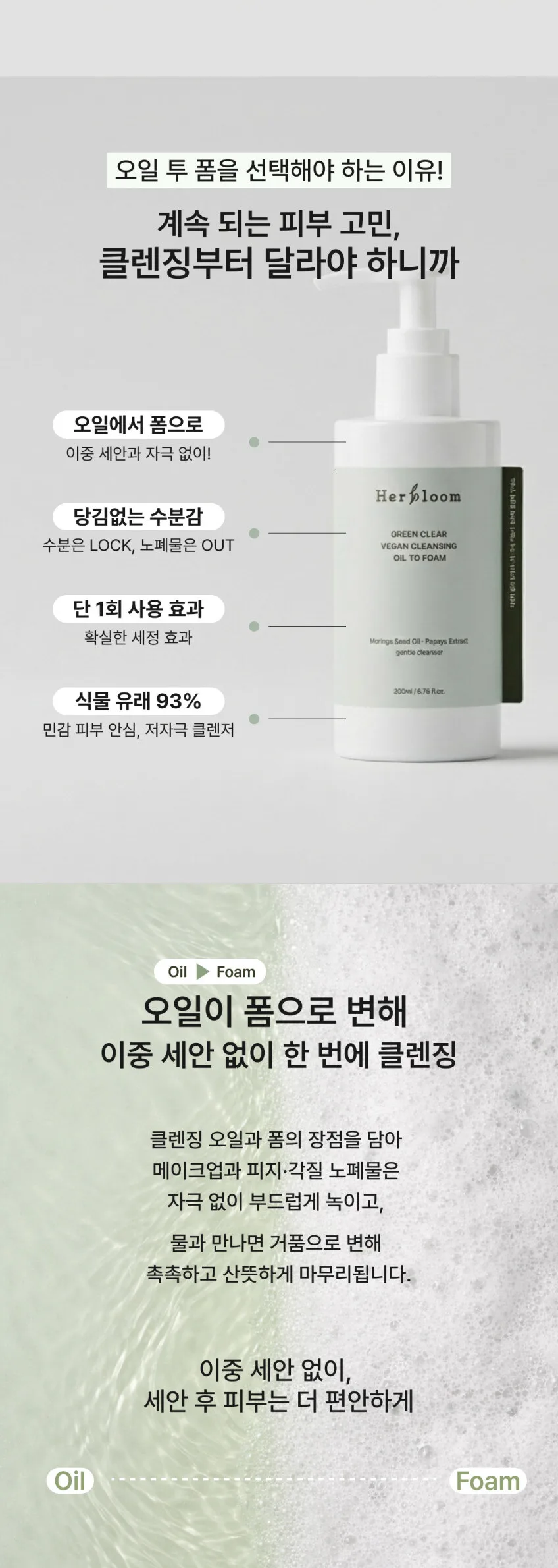Herbloom Green Clear Vegan Cleansing Oil To Foam 200ml Detail