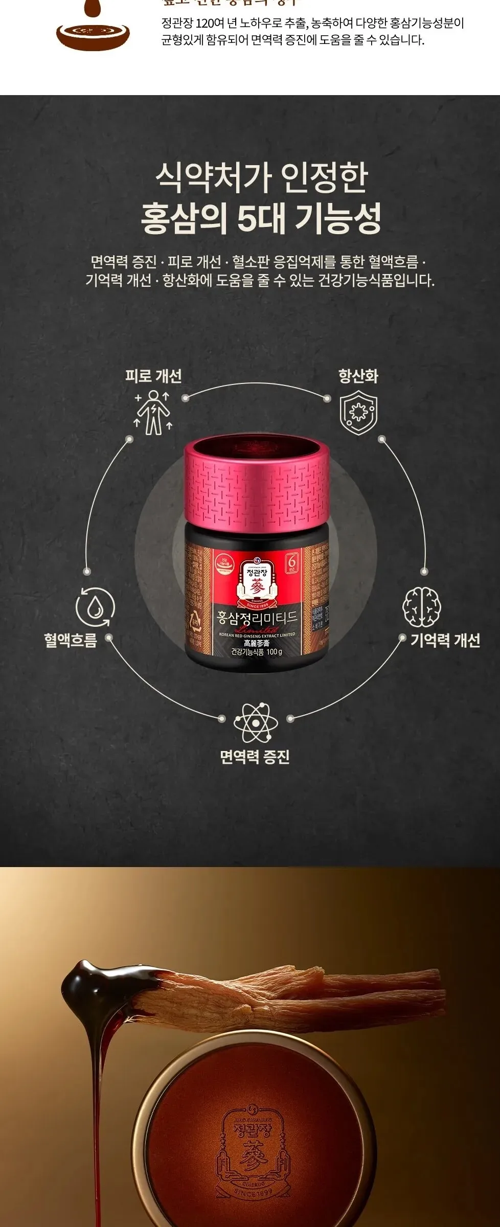 JUNG KWAN JANG HONGSAMJUNG Korean Red Ginseng Extract Limited 100g x 3 Bottles Detail