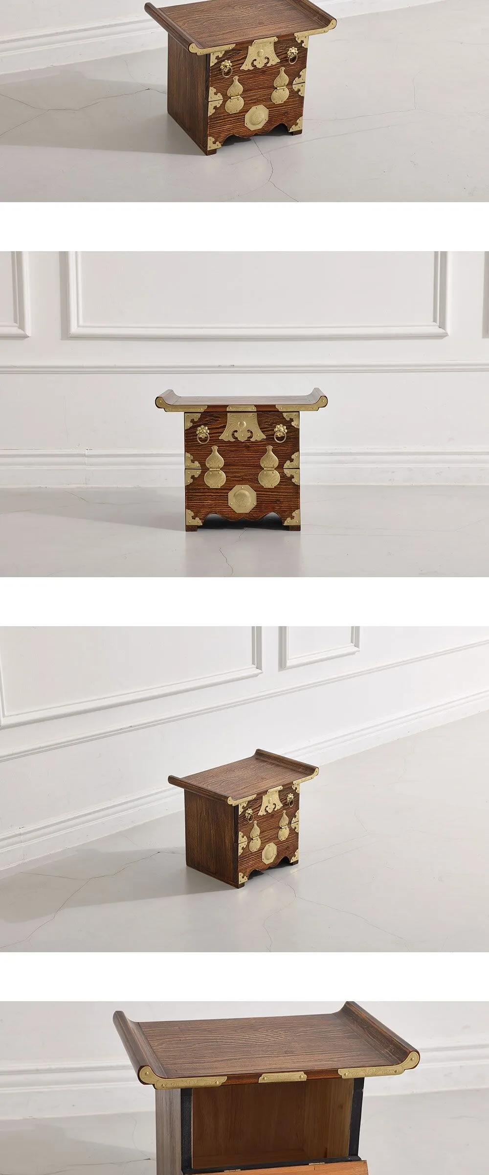 Traditional Korean Mini Wooden Cabinet with Brass Hardware Detail