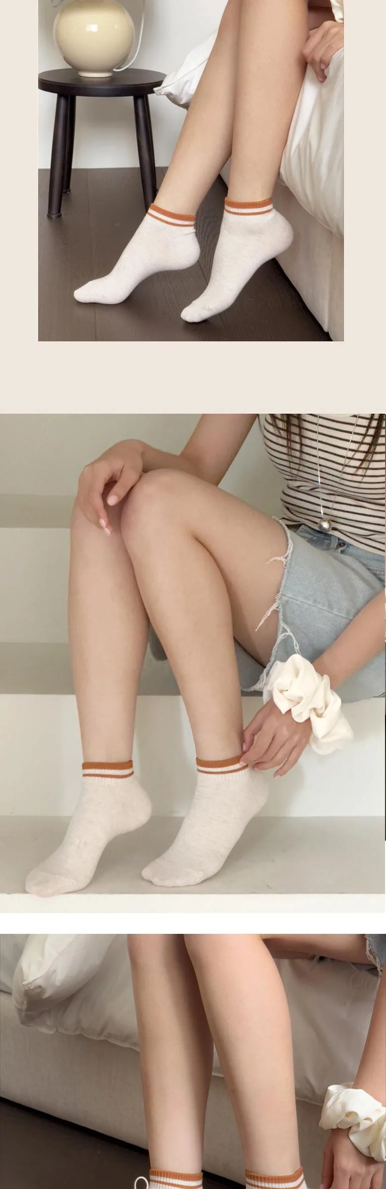 Bonbasic Women's Korean Striped Ankle Socks Detail