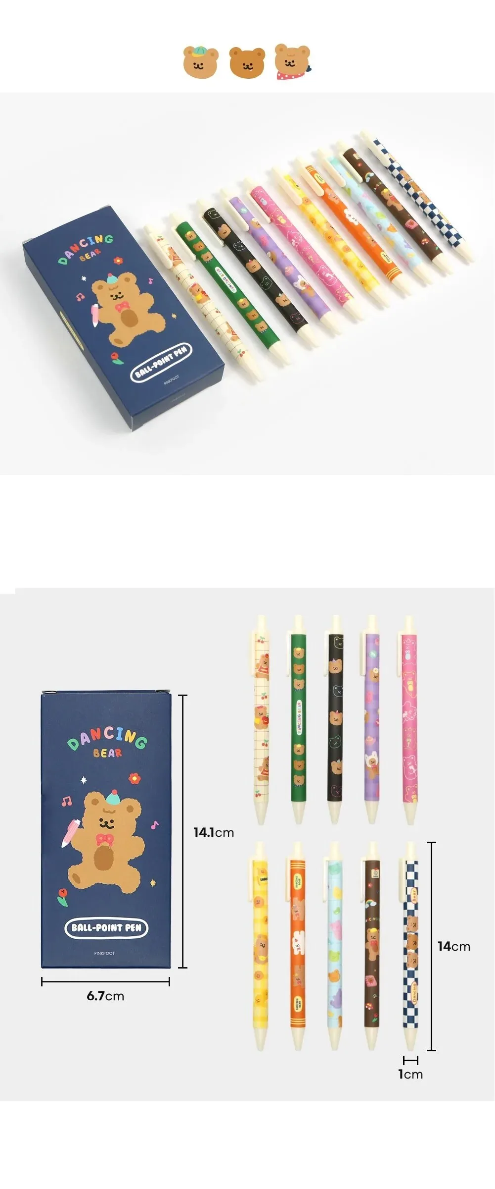 PINKFOOT Dancing Bear Ballpoint Pen Set, 0.38mm, 10 Pieces, Mixed Colors Detail