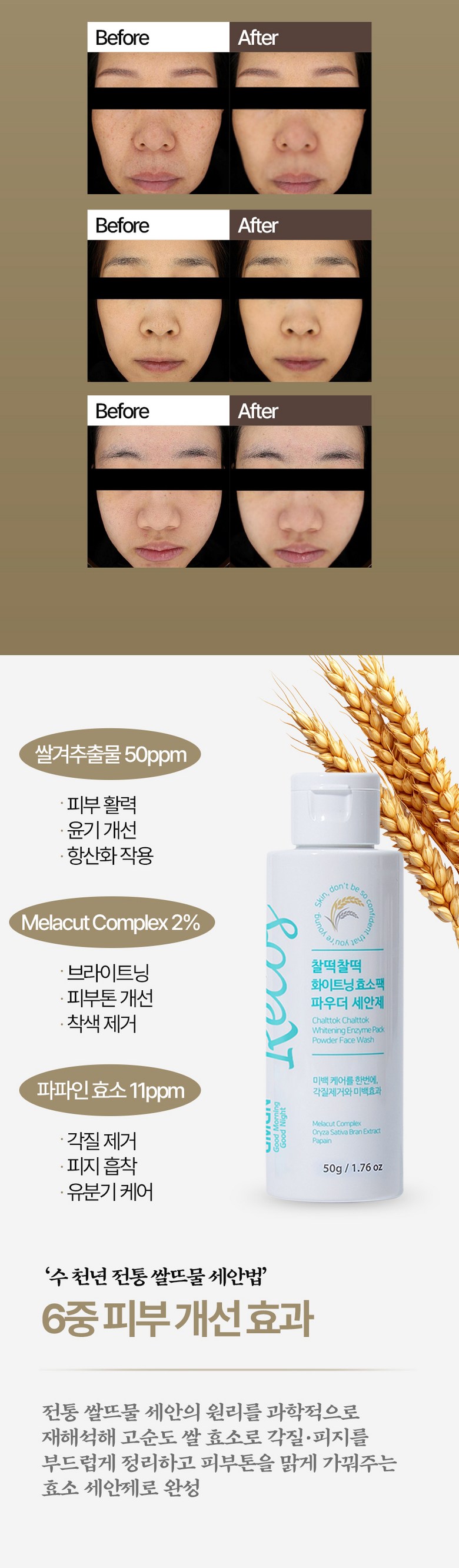 GMGN Recos Chalteok Brightening Rice Bran Enzyme Powder Cleanser 50g - Powder Facial Cleanser Detail